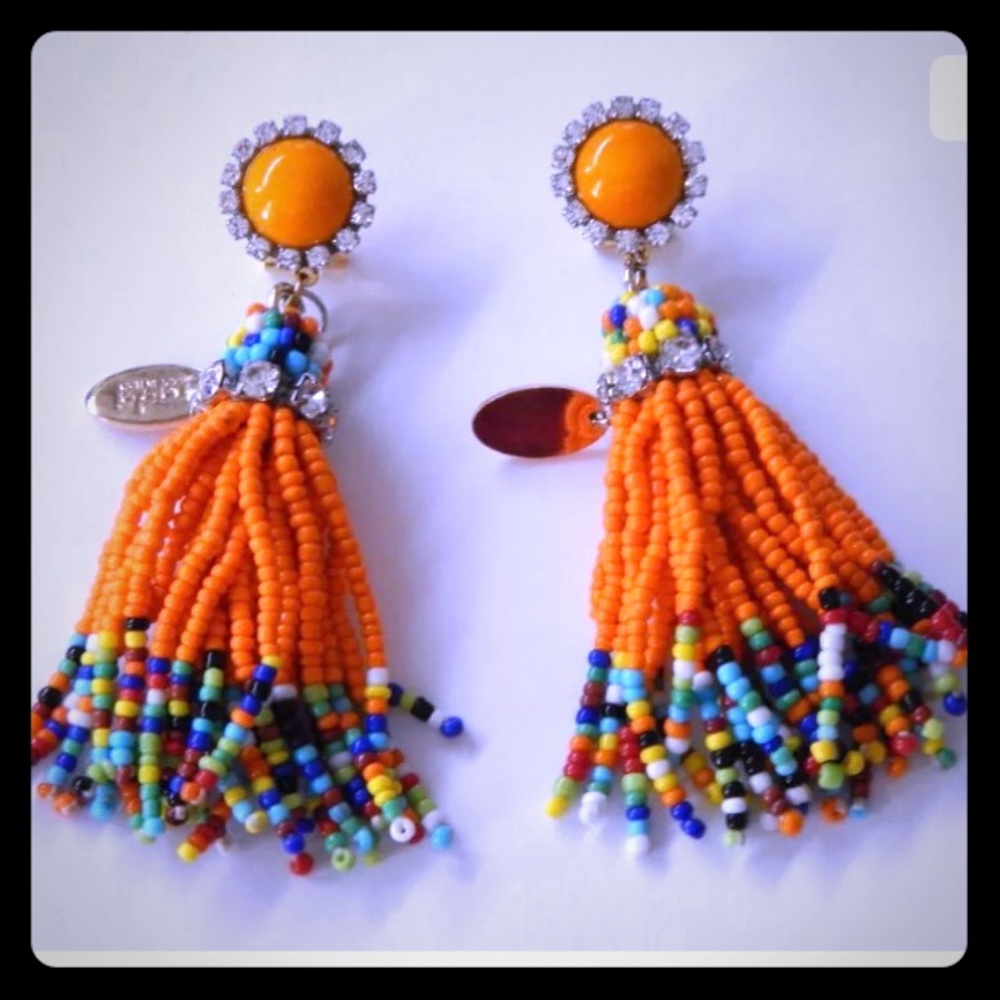 Anthropology Rada Orange Bead Tassel Earrings